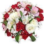 Buquê de Noiva Rosas Vermelhas e Brancas Com Astromélias