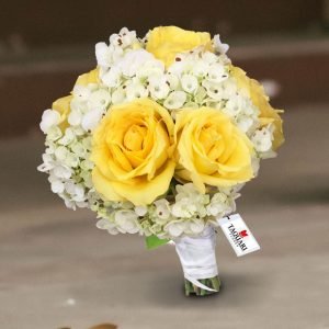 Buquê de Noiva Para Casamento Civil Com Rosas Amarelas e Hortensias