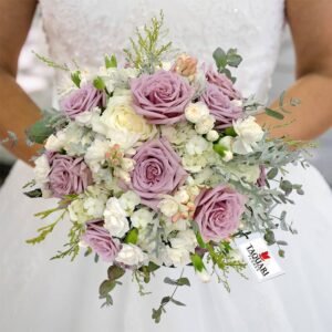 Buque de Noiva Branco com Rosas Lilas