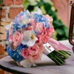 Buquê de Noiva Rosas Cor de Rosa e Hortênsias Azuis